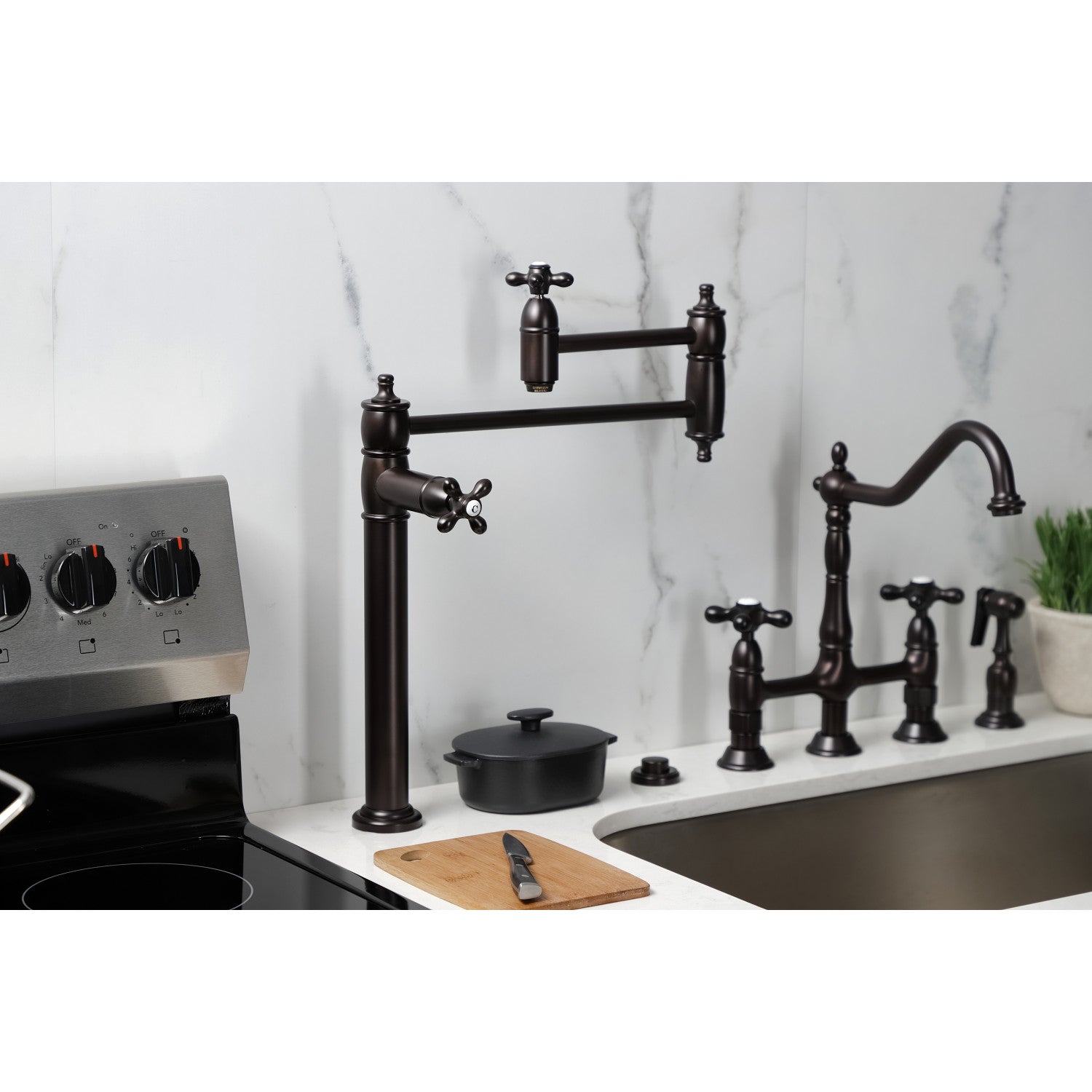 Kingston Heirloom KS3705AX - Restoration Two-Handle 1-Hole Deck Mount Pot Filler Faucet, Oil Rubbed Bronze — thumbnail 3